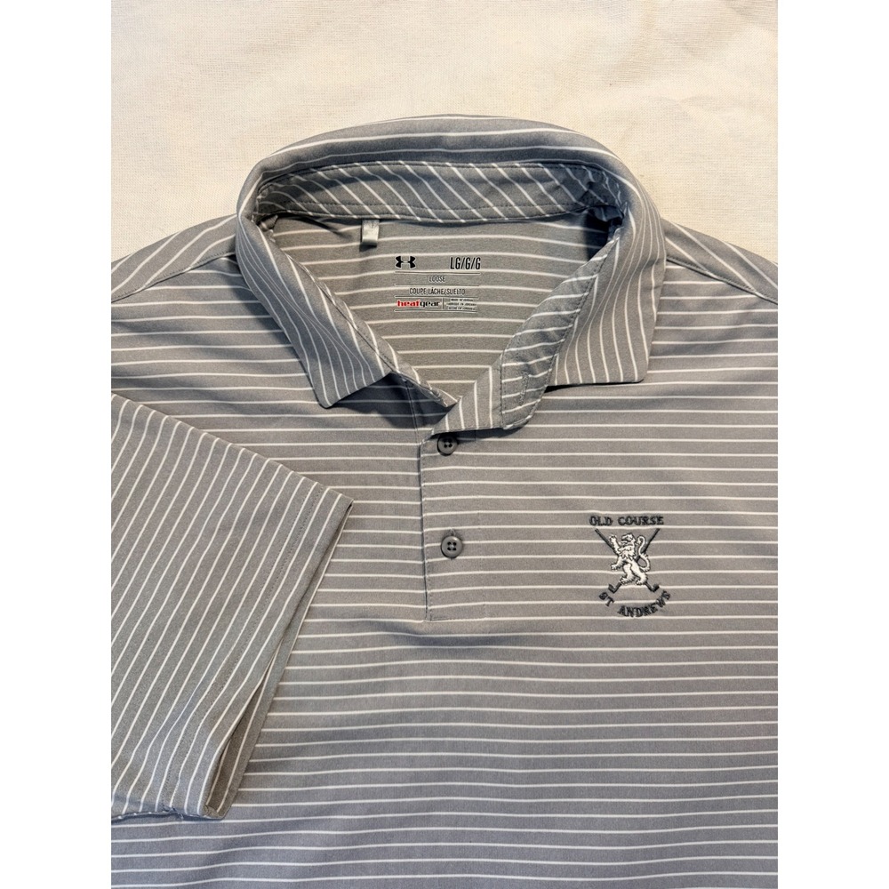 Under Armour Old Course St Andrews Golf Polo Shirt Mens Large Grey Striped